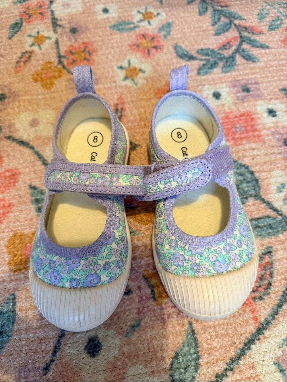 Cat & Jack Lavender Floral Mary Janes with Pastel Green Accents